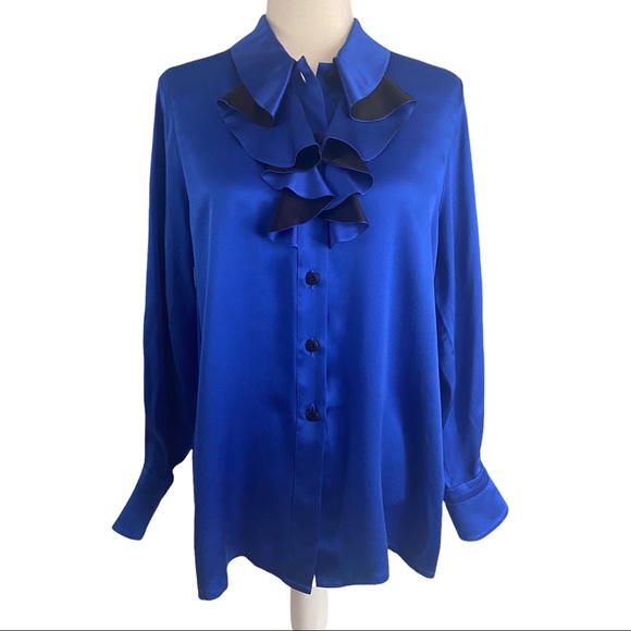 Escada Couture Vintage 80’s Silk Ruffle Long Sleeve Blouse